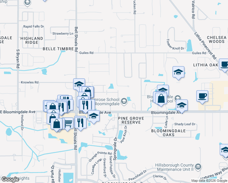 map of restaurants, bars, coffee shops, grocery stores, and more near 1204 Bloomingdale Avenue in Valrico