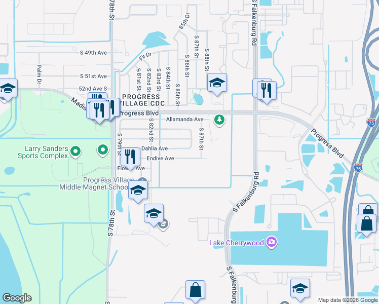map of restaurants, bars, coffee shops, grocery stores, and more near 8325 Endive Avenue in Tampa