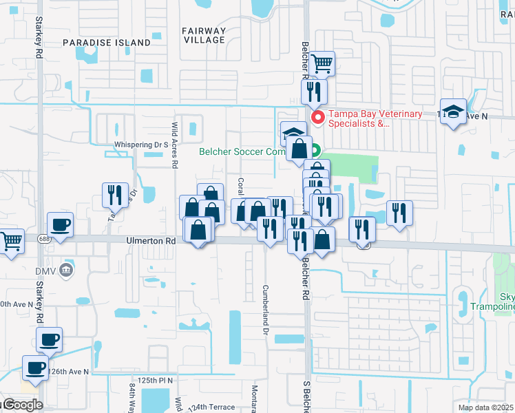 map of restaurants, bars, coffee shops, grocery stores, and more near 3698 135th Avenue North in Largo
