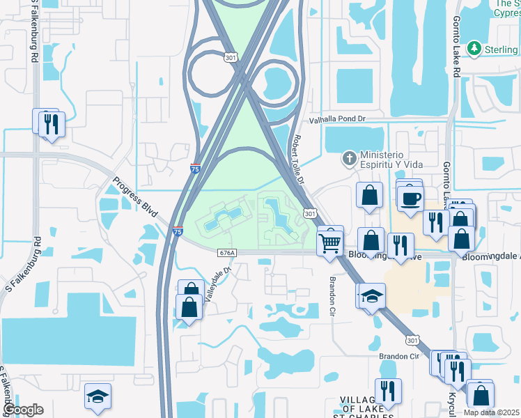 map of restaurants, bars, coffee shops, grocery stores, and more near 5611 Legacy Crescent Place in Riverview