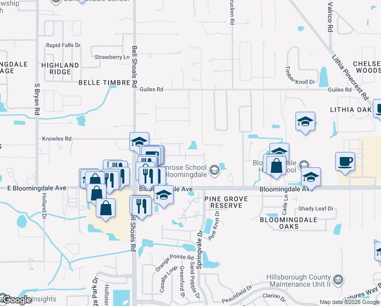 map of restaurants, bars, coffee shops, grocery stores, and more near 1204 Bloomingdale Avenue in Valrico