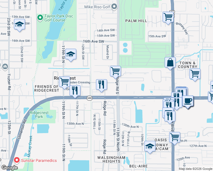 map of restaurants, bars, coffee shops, grocery stores, and more near 11351 Ulmerton Road in Largo