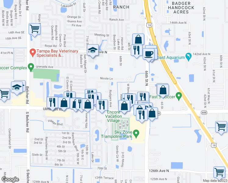 map of restaurants, bars, coffee shops, grocery stores, and more near 13500 Rodgers Avenue in Largo