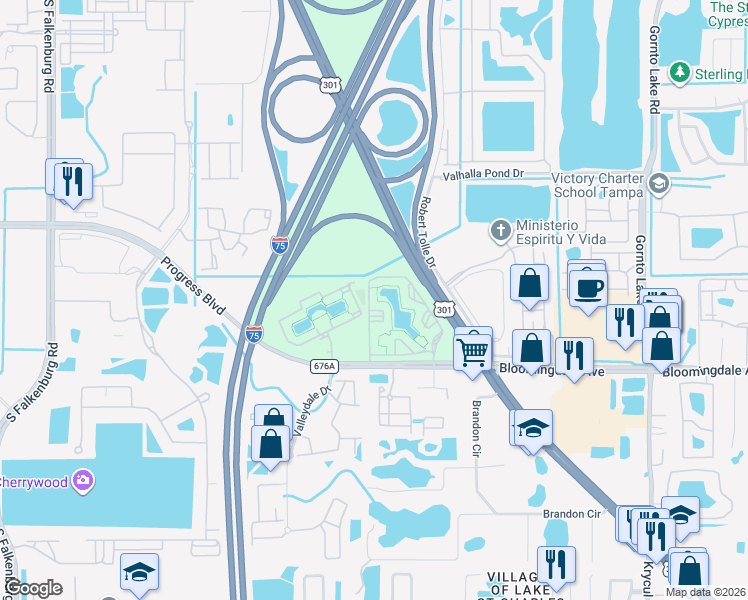 map of restaurants, bars, coffee shops, grocery stores, and more near 5811 Legacy Crescent Place in Riverview