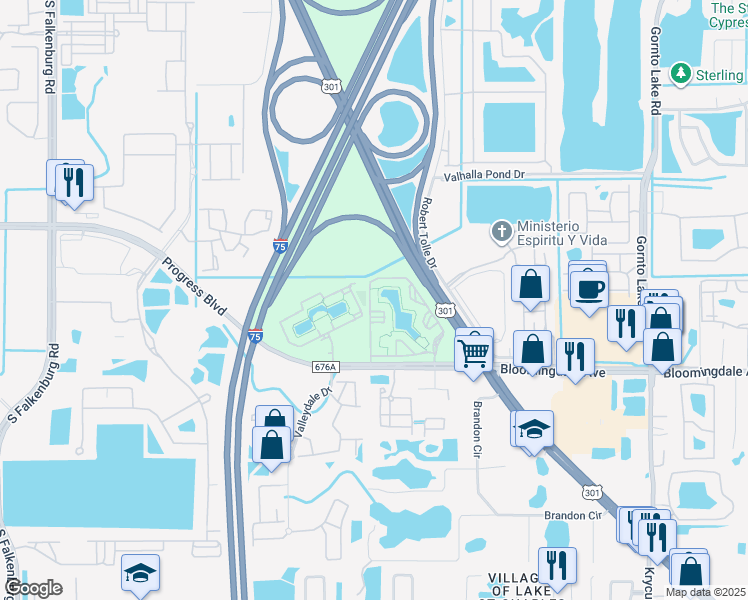map of restaurants, bars, coffee shops, grocery stores, and more near 5805 Legacy Crescent Place in Riverview