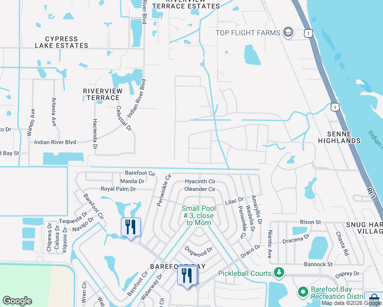 map of restaurants, bars, coffee shops, grocery stores, and more near 6654 Topaz Drive in Grant-Valkaria