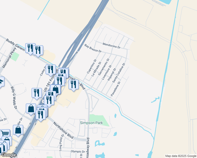 map of restaurants, bars, coffee shops, grocery stores, and more near 1019 La Mirada Street in Portland