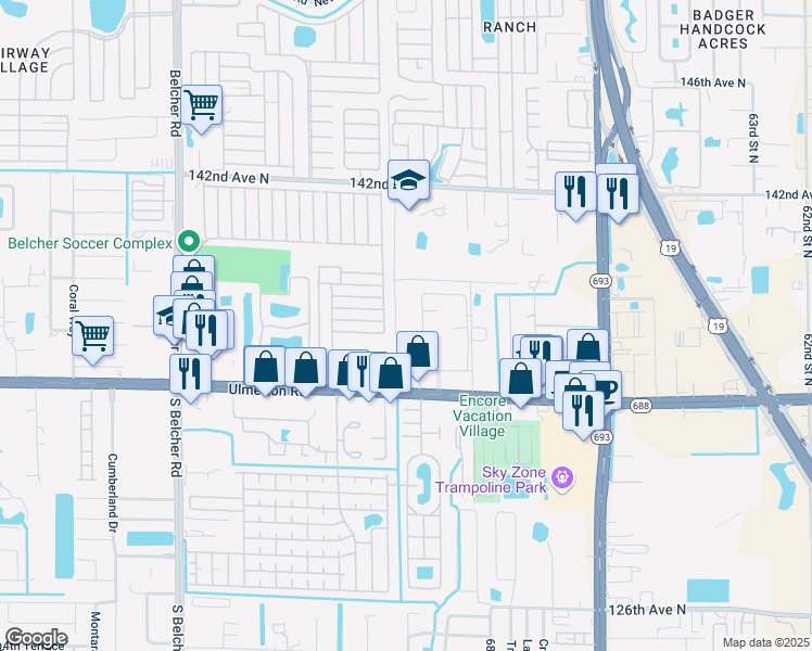 map of restaurants, bars, coffee shops, grocery stores, and more near 13700 Forest Lake Drive in Largo