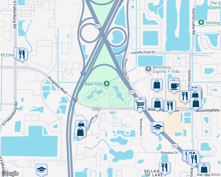 map of restaurants, bars, coffee shops, grocery stores, and more near 5709 Legacy Crescent Place in Riverview