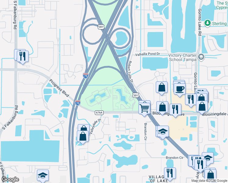 map of restaurants, bars, coffee shops, grocery stores, and more near 5709 Legacy Crescent Place in Riverview