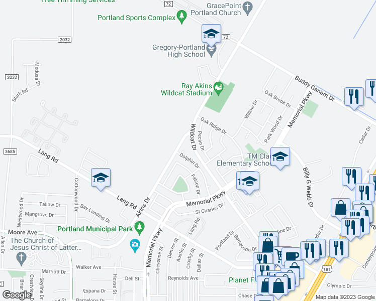 map of restaurants, bars, coffee shops, grocery stores, and more near 2106 West Dolphin Drive in Portland