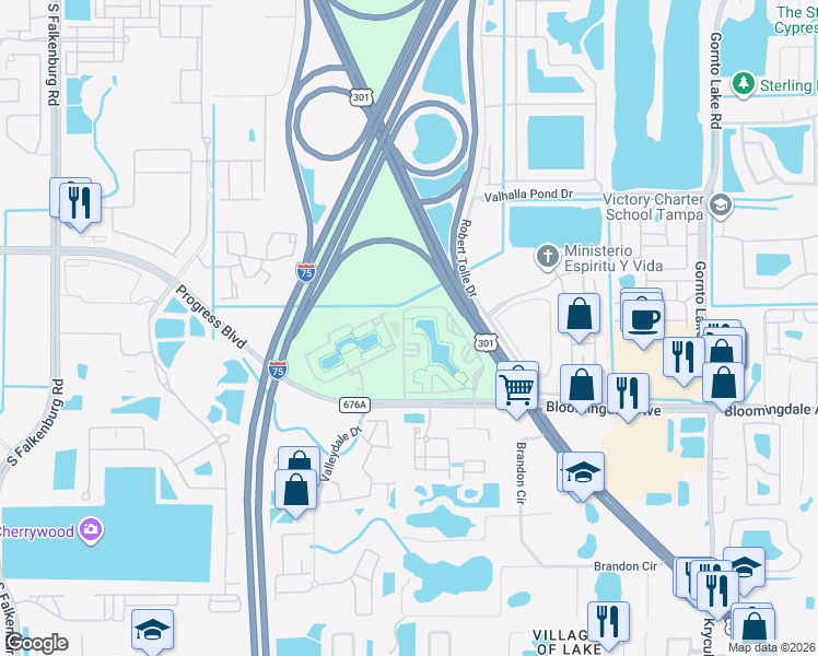 map of restaurants, bars, coffee shops, grocery stores, and more near 5703 Legacy Crescent Place in Riverview