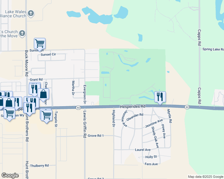 map of restaurants, bars, coffee shops, grocery stores, and more near 534 Clubhouse Drive in Lake Wales