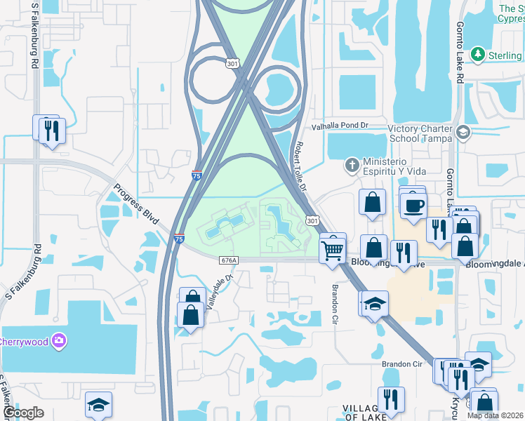 map of restaurants, bars, coffee shops, grocery stores, and more near 5709 Legacy Crescent Place in Riverview