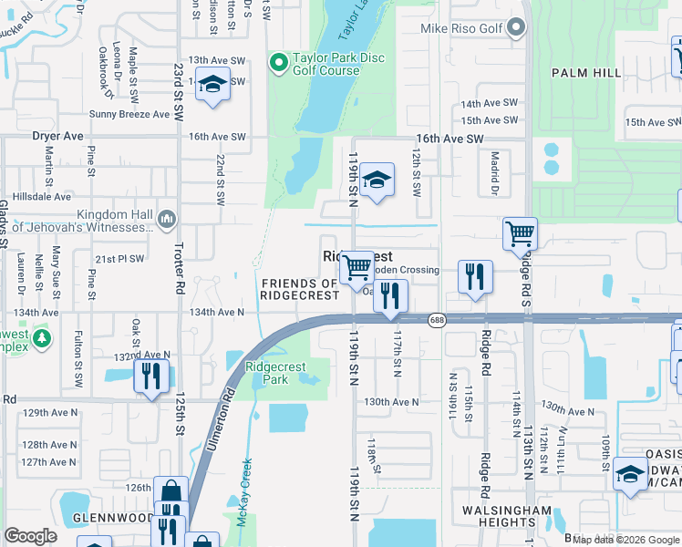 map of restaurants, bars, coffee shops, grocery stores, and more near 13614 120th Street North in Seminole