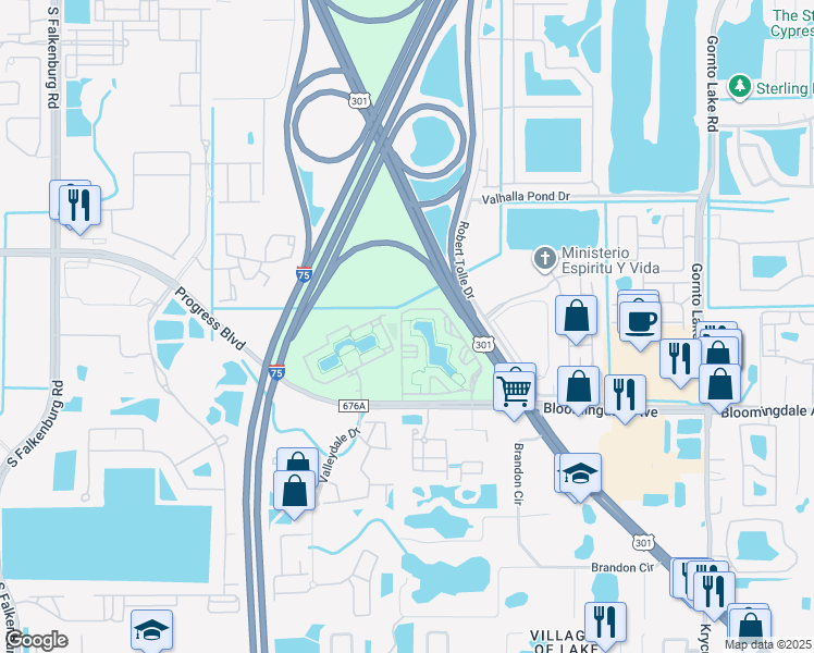 map of restaurants, bars, coffee shops, grocery stores, and more near 5611 Legacy Crescent Place in Riverview
