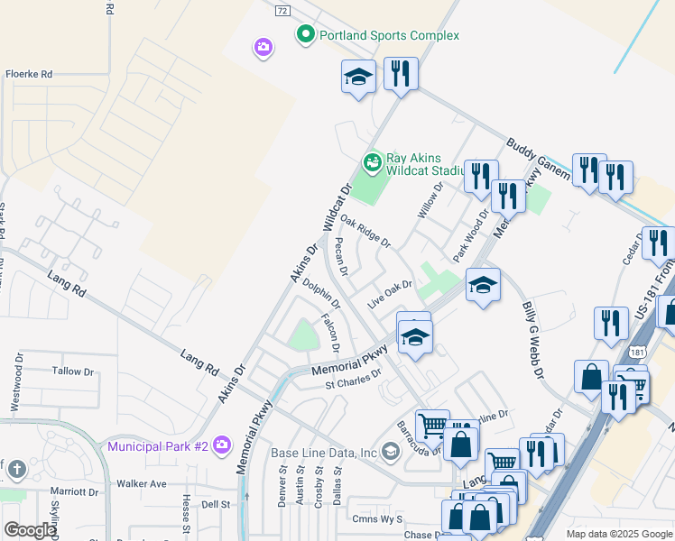 map of restaurants, bars, coffee shops, grocery stores, and more near 2014 Pecan Drive in Portland