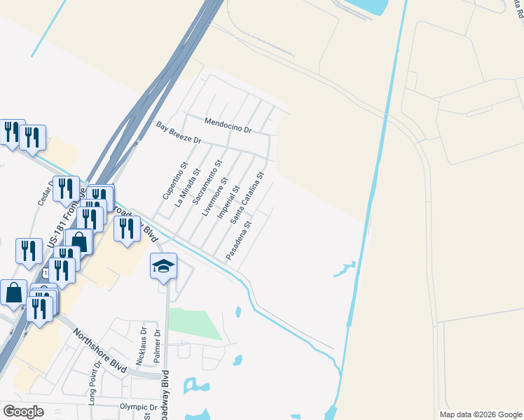 map of restaurants, bars, coffee shops, grocery stores, and more near 1110 Pasadena Street in Portland