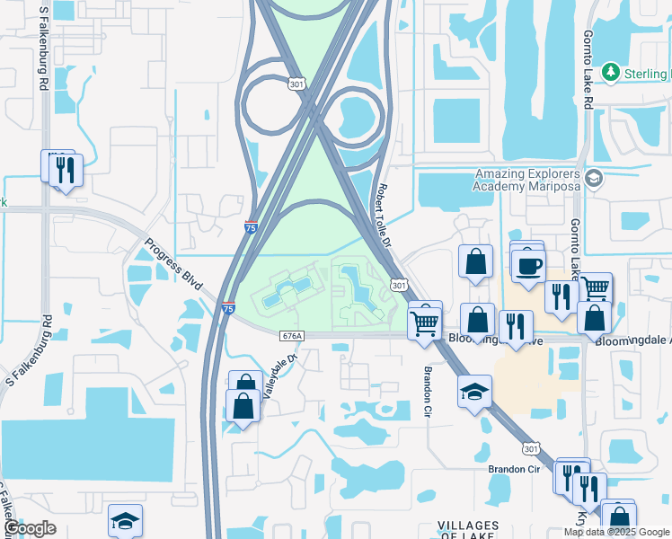 map of restaurants, bars, coffee shops, grocery stores, and more near 5607 Legacy Crescent Place in Riverview