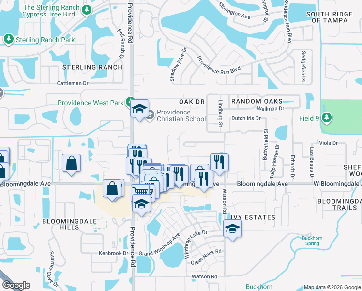 map of restaurants, bars, coffee shops, grocery stores, and more near 11328 American Holly Drive in Riverview