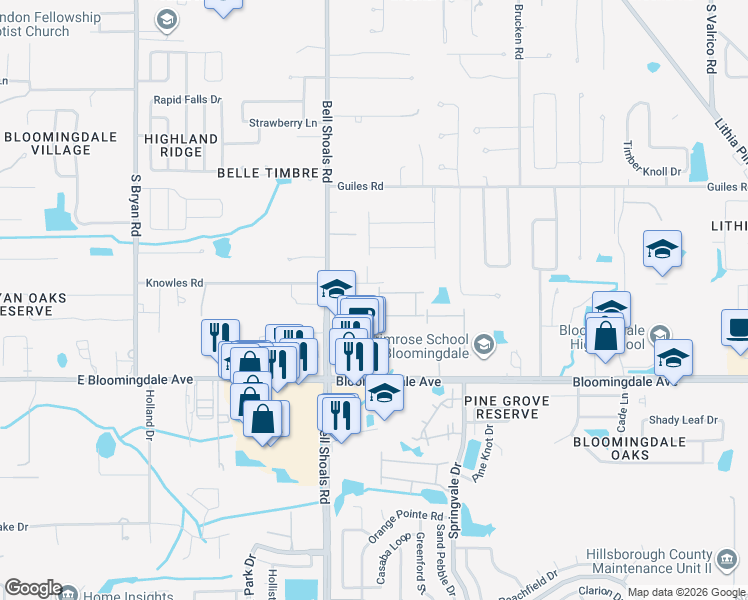 map of restaurants, bars, coffee shops, grocery stores, and more near 1011 Knowles Road in Brandon