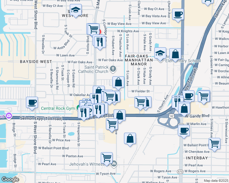 map of restaurants, bars, coffee shops, grocery stores, and more near 4222 La Palma Court in Tampa