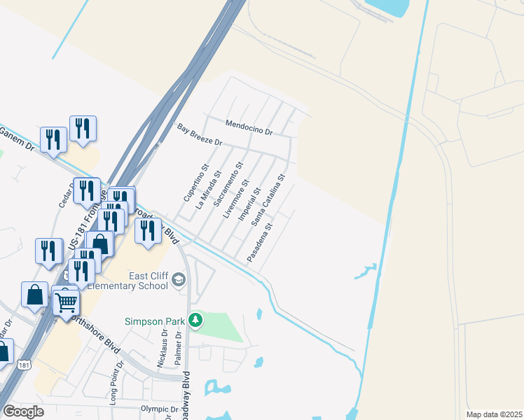 map of restaurants, bars, coffee shops, grocery stores, and more near 1025 Santa Catalina Street in Portland