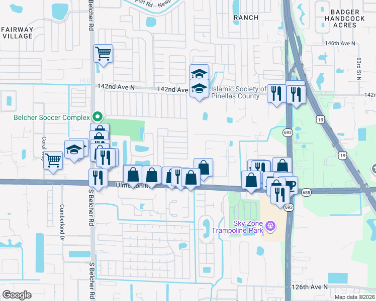 map of restaurants, bars, coffee shops, grocery stores, and more near 13700 Forest Lake Drive in Largo