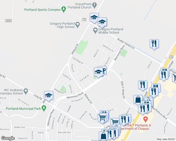 map of restaurants, bars, coffee shops, grocery stores, and more near 1907 Oak Ridge Drive in Portland