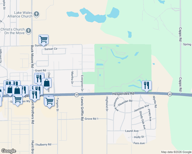 map of restaurants, bars, coffee shops, grocery stores, and more near 532 Greenway Drive in Lake Wales