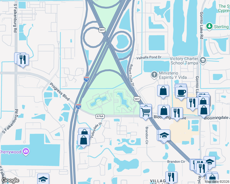 map of restaurants, bars, coffee shops, grocery stores, and more near 5709 Legacy Crescent Place in Riverview