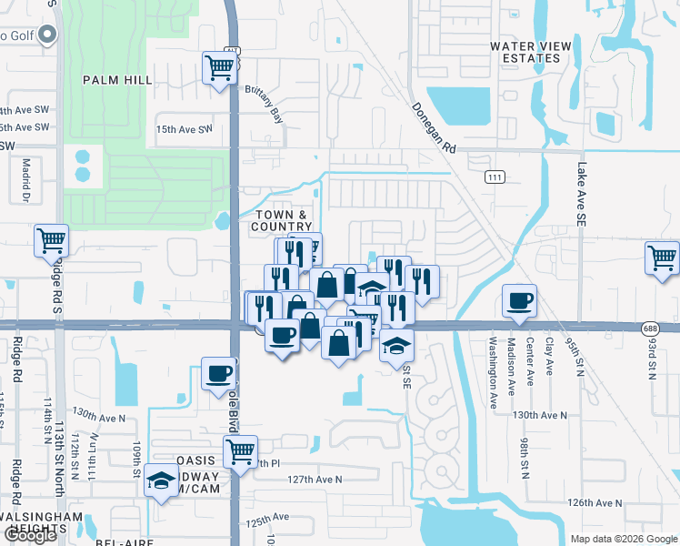 map of restaurants, bars, coffee shops, grocery stores, and more near 10365 Ulmerton Road in Largo