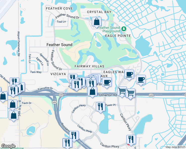 map of restaurants, bars, coffee shops, grocery stores, and more near 2460 Heron Terrace in Clearwater