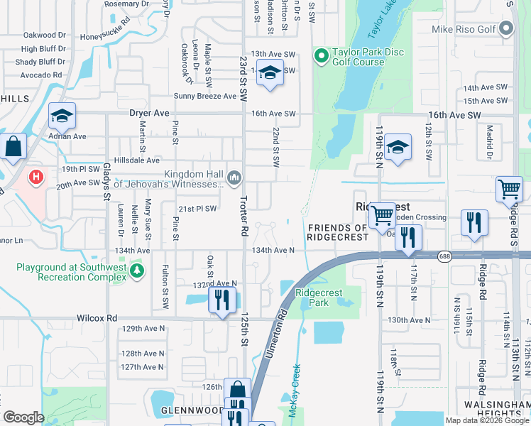 map of restaurants, bars, coffee shops, grocery stores, and more near 2276 22nd Avenue Southwest in Largo