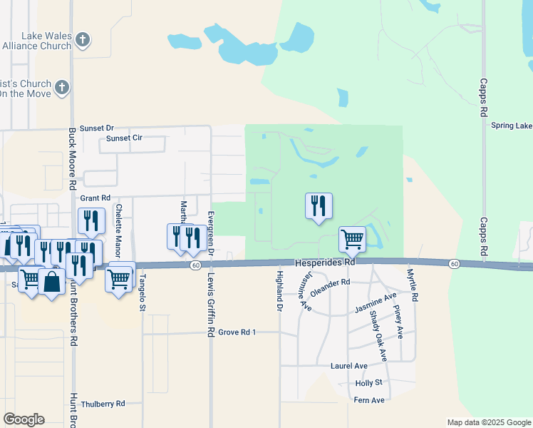 map of restaurants, bars, coffee shops, grocery stores, and more near 534 Clubhouse Drive in Lake Wales