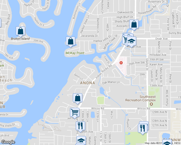 map of restaurants, bars, coffee shops, grocery stores, and more near 2348 Kings Point Drive in Largo