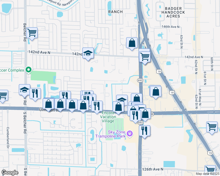 map of restaurants, bars, coffee shops, grocery stores, and more near 13500 Rodgers Avenue in Largo