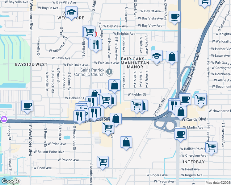 map of restaurants, bars, coffee shops, grocery stores, and more near 4222 La Palma Court in Tampa