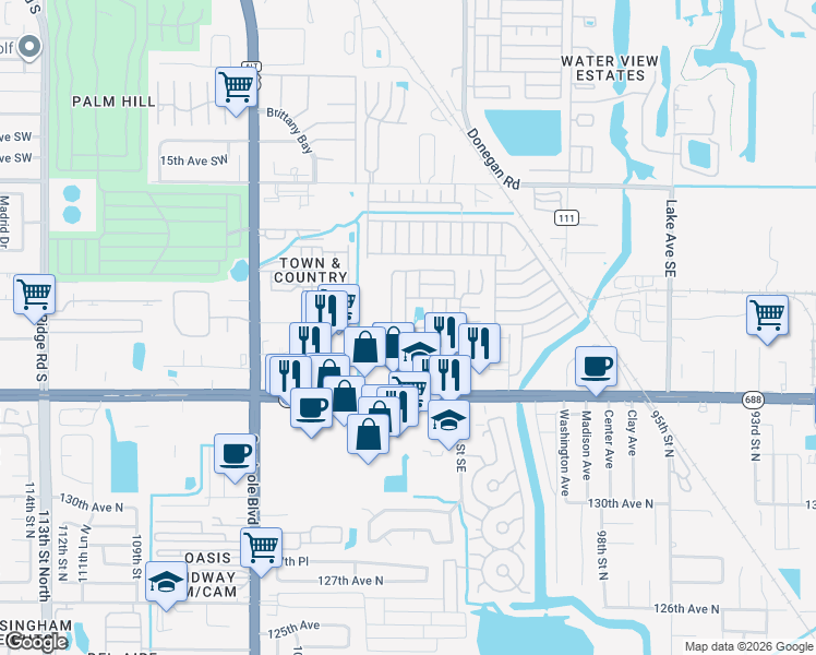 map of restaurants, bars, coffee shops, grocery stores, and more near Sugar Mill Ln in Largo