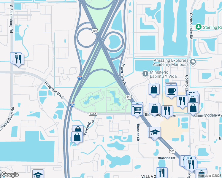 map of restaurants, bars, coffee shops, grocery stores, and more near 5709 Legacy Crescent Place in Riverview