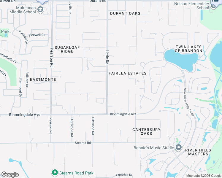 map of restaurants, bars, coffee shops, grocery stores, and more near 3208 Little Road in Valrico