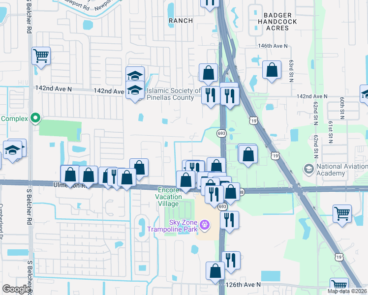 map of restaurants, bars, coffee shops, grocery stores, and more near 13749 Audrey Lane in Largo