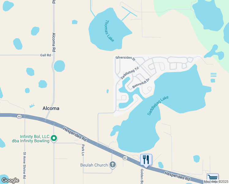 map of restaurants, bars, coffee shops, grocery stores, and more near 36 Saddle Bag Road in Lake Wales
