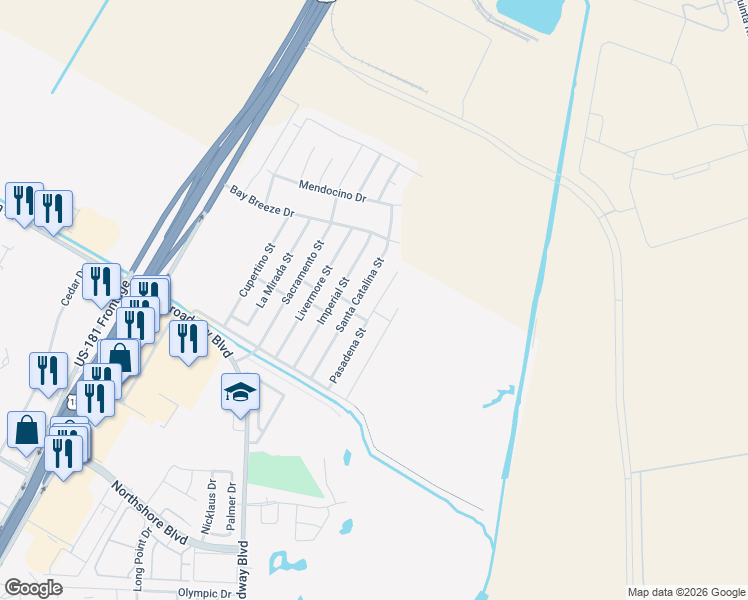 map of restaurants, bars, coffee shops, grocery stores, and more near 1110 Pasadena Street in Portland