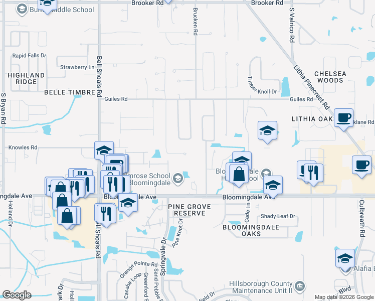map of restaurants, bars, coffee shops, grocery stores, and more near 3043 Colonial Ridge Drive in Brandon