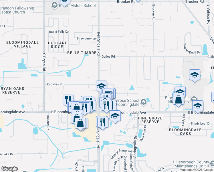 map of restaurants, bars, coffee shops, grocery stores, and more near 3227 Timber Crossing Avenue in Brandon