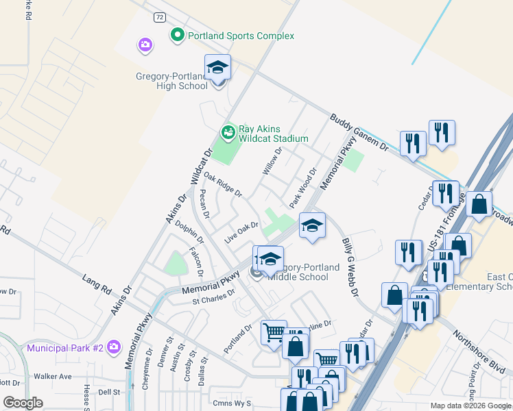 map of restaurants, bars, coffee shops, grocery stores, and more near 1907 Oak Ridge Drive in Portland