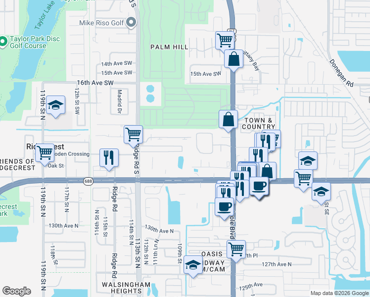 map of restaurants, bars, coffee shops, grocery stores, and more near 2141 Ridge Road in Largo