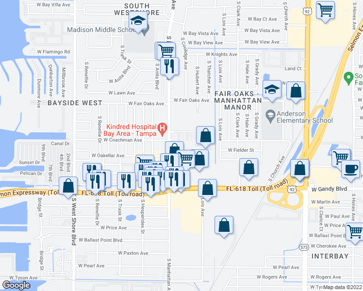 map of restaurants, bars, coffee shops, grocery stores, and more near 4335 Aegean Drive in Tampa