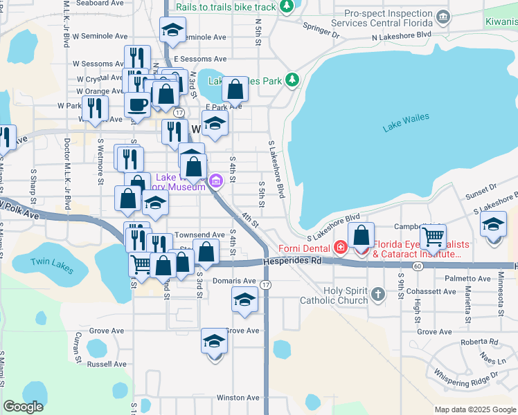 map of restaurants, bars, coffee shops, grocery stores, and more near 310 South 5th Street in Lake Wales